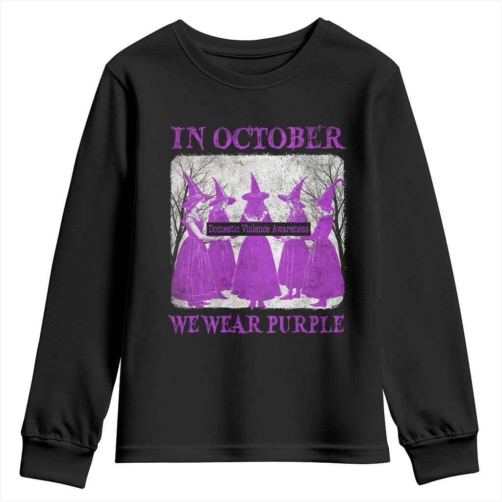Retro In October We Wear Purple Witch Domestic Violence Awareness Youth Sweatshirt - Wonder Print Shop
