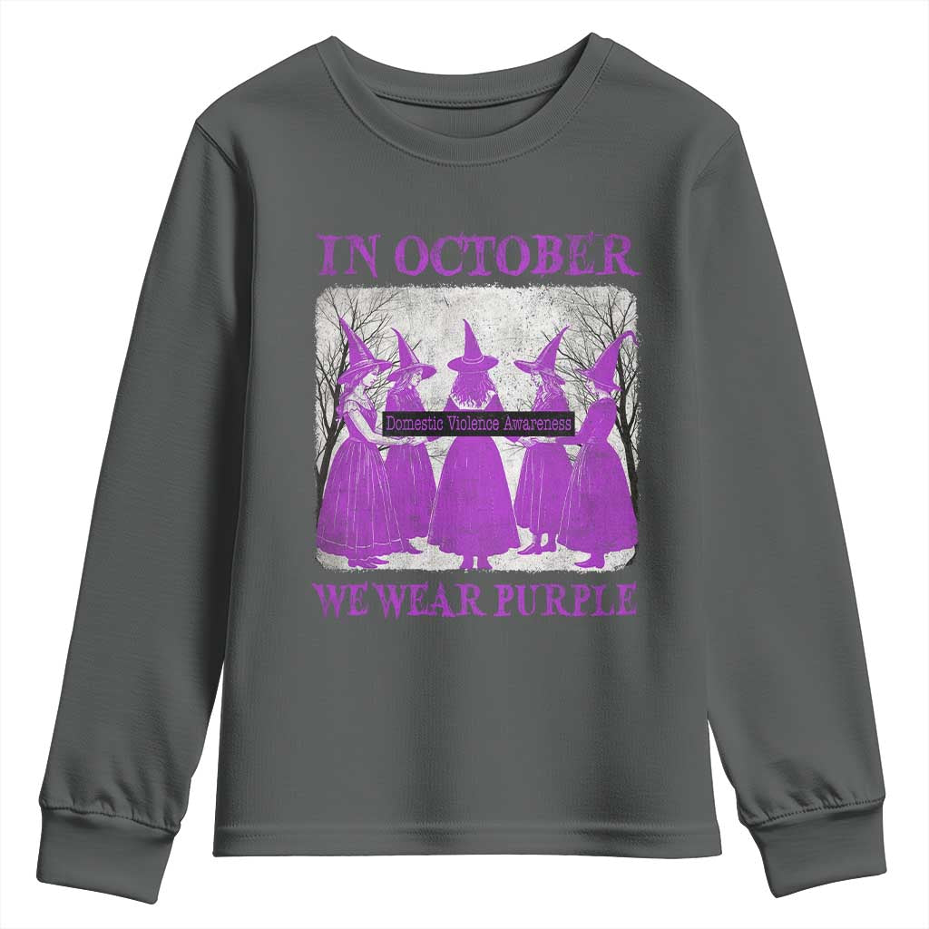 Retro In October We Wear Purple Witch Domestic Violence Awareness Youth Sweatshirt - Wonder Print Shop
