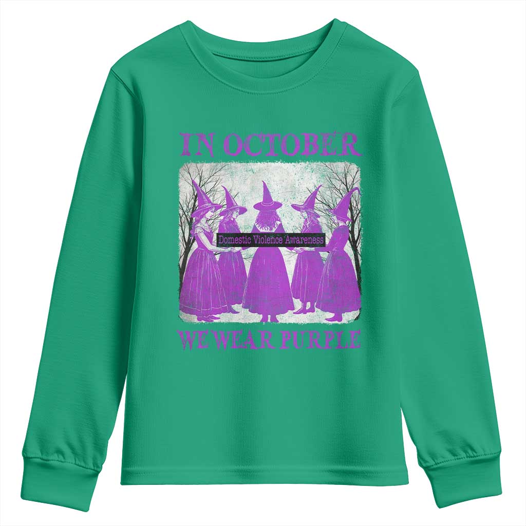 Retro In October We Wear Purple Witch Domestic Violence Awareness Youth Sweatshirt - Wonder Print Shop