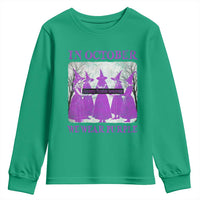 Retro In October We Wear Purple Witch Domestic Violence Awareness Youth Sweatshirt - Wonder Print Shop