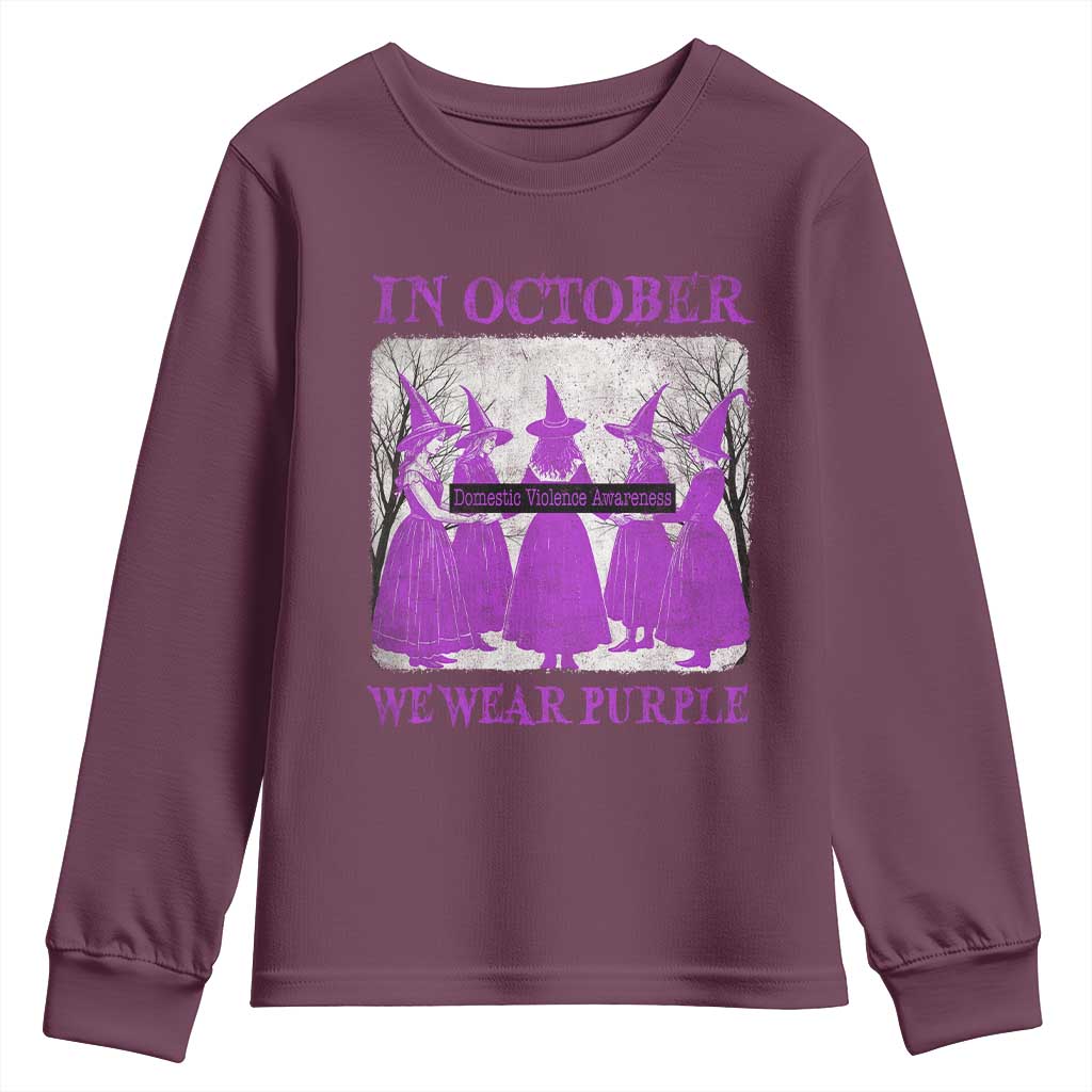 Retro In October We Wear Purple Witch Domestic Violence Awareness Youth Sweatshirt - Wonder Print Shop