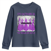 Retro In October We Wear Purple Witch Domestic Violence Awareness Youth Sweatshirt - Wonder Print Shop