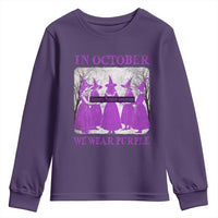 Retro In October We Wear Purple Witch Domestic Violence Awareness Youth Sweatshirt - Wonder Print Shop