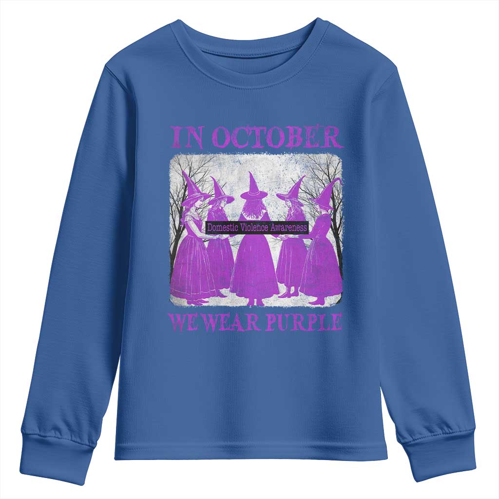 Retro In October We Wear Purple Witch Domestic Violence Awareness Youth Sweatshirt - Wonder Print Shop