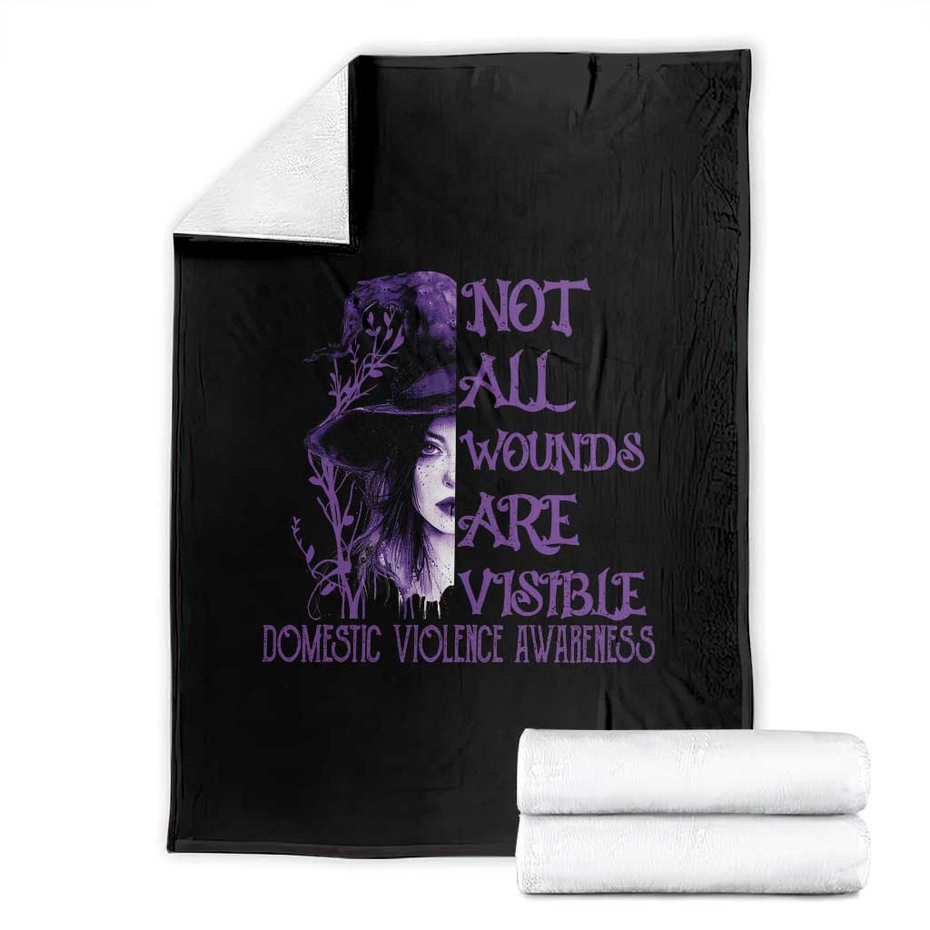 Stop Domestic Violence Throw Blanket Purple Ribbon Witch Graphic Witchy Feminist