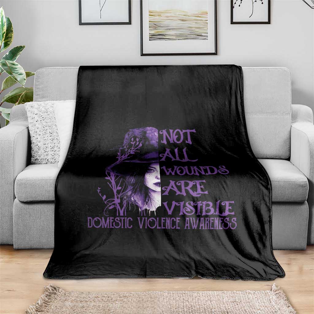 Stop Domestic Violence Throw Blanket Purple Ribbon Witch Graphic Witchy Feminist