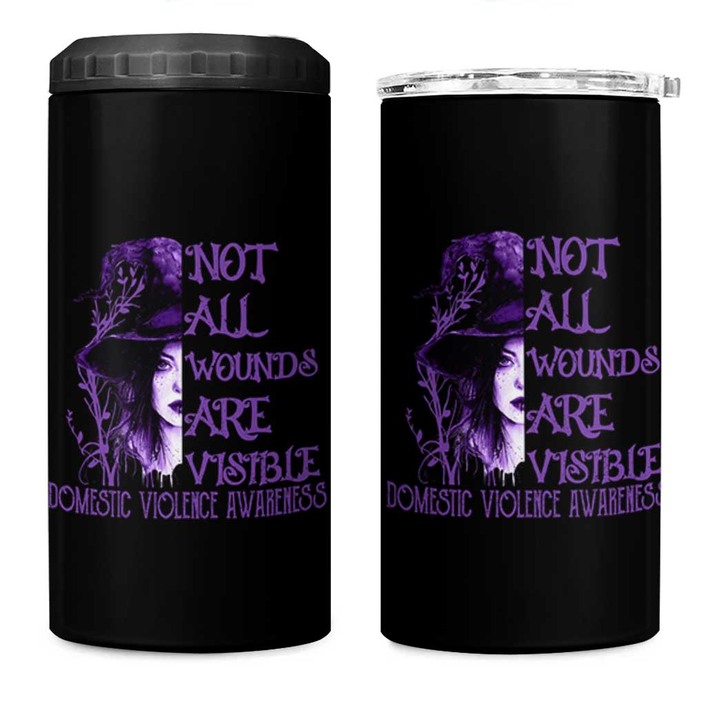 Stop Domestic Violence 4 in 1 Can Cooler Tumbler Purple Ribbon Witch Graphic Witchy Feminist