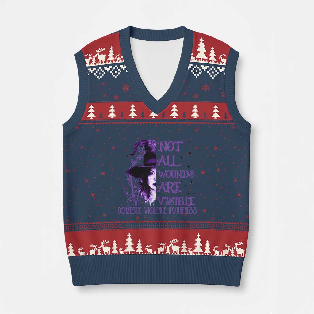 Stop Domestic Violence V-Neck Knit Sweater Vest Purple Ribbon Witch Graphic Witchy Feminist