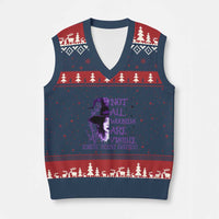 Stop Domestic Violence V-Neck Knit Sweater Vest Purple Ribbon Witch Graphic Witchy Feminist