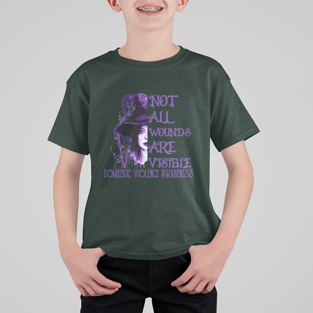 Stop Domestic Violence T Shirt For Kid Purple Ribbon Witch Graphic Witchy Feminist