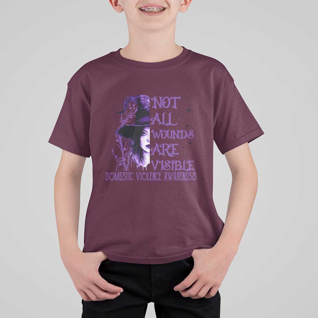 Stop Domestic Violence T Shirt For Kid Purple Ribbon Witch Graphic Witchy Feminist