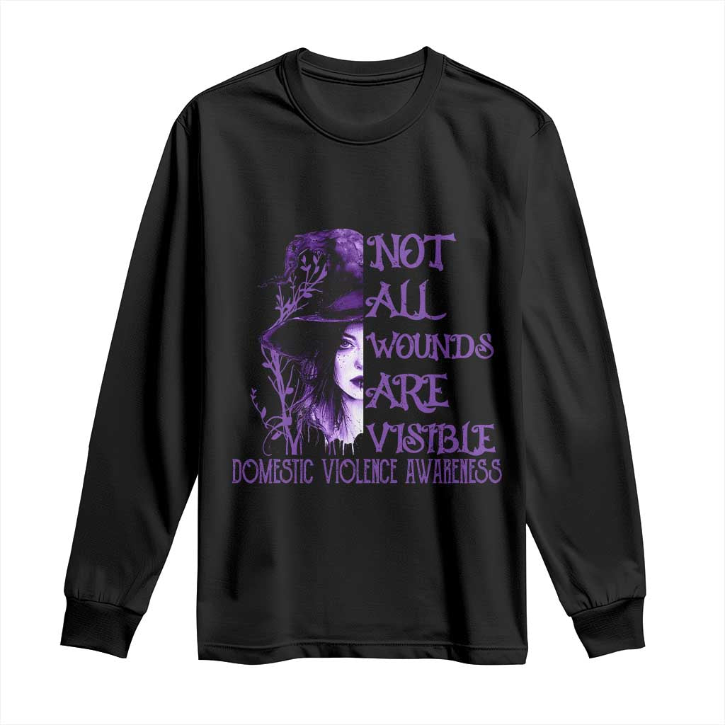 Stop Domestic Violence Long Sleeve Shirt Purple Ribbon Witch Graphic Witchy Feminist