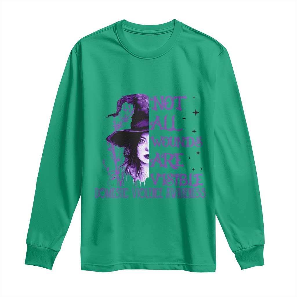 Stop Domestic Violence Long Sleeve Shirt Purple Ribbon Witch Graphic Witchy Feminist