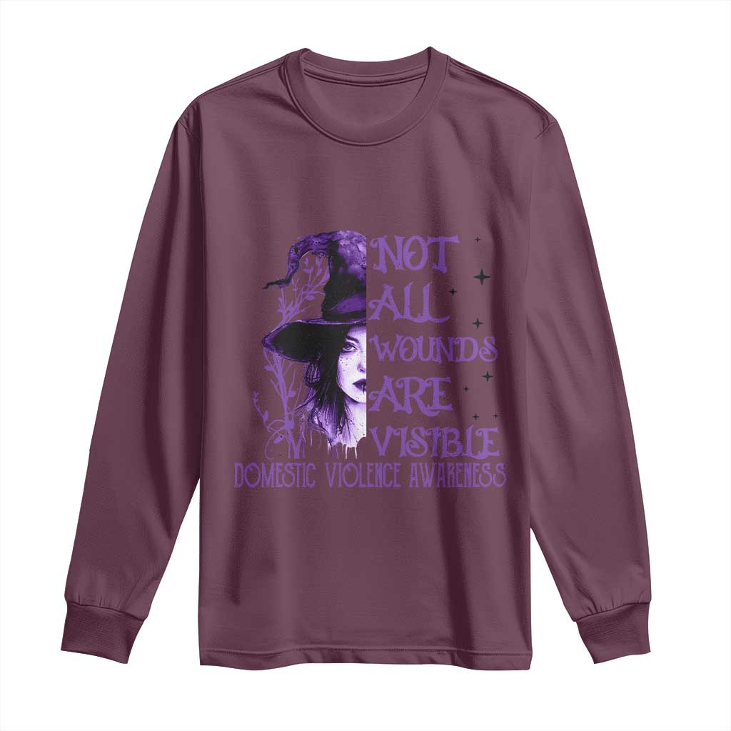 Stop Domestic Violence Long Sleeve Shirt Purple Ribbon Witch Graphic Witchy Feminist