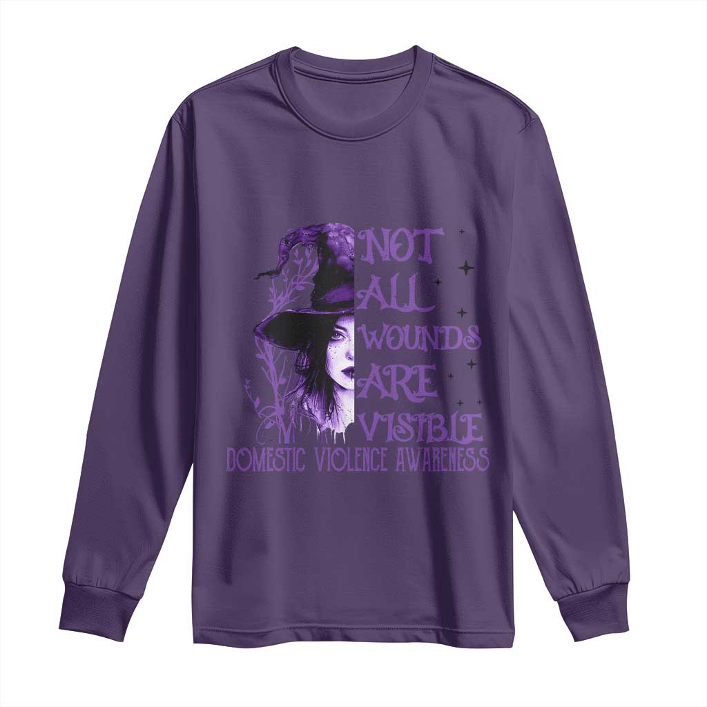 Stop Domestic Violence Long Sleeve Shirt Purple Ribbon Witch Graphic Witchy Feminist