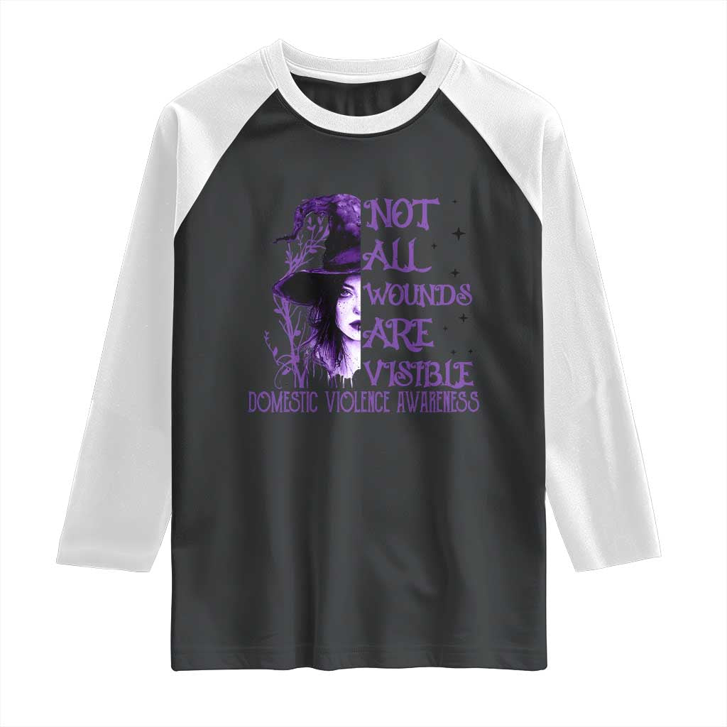 Stop Domestic Violence Raglan Shirt Purple Ribbon Witch Graphic Witchy Feminist