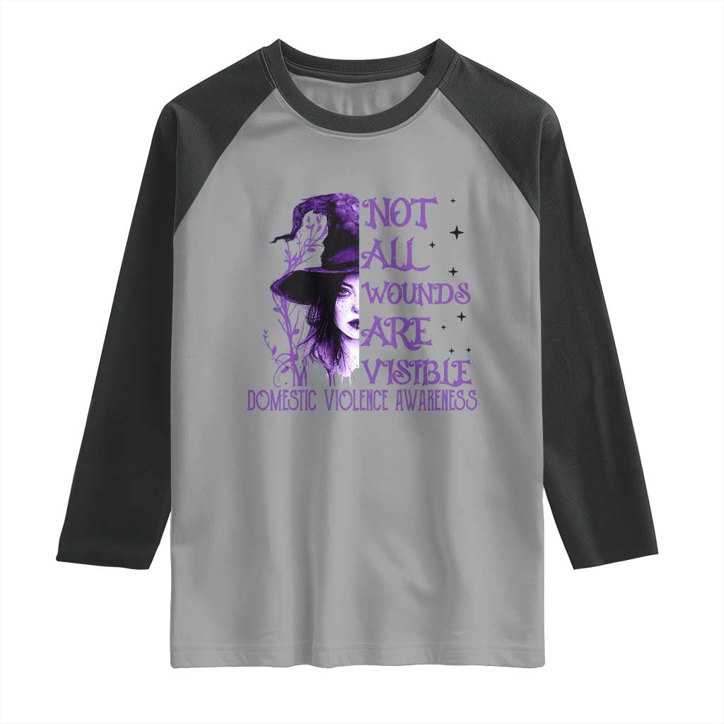Stop Domestic Violence Raglan Shirt Purple Ribbon Witch Graphic Witchy Feminist