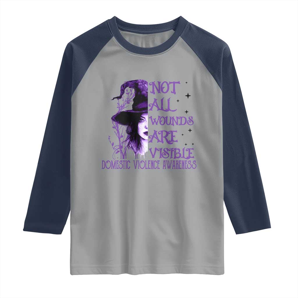 Stop Domestic Violence Raglan Shirt Purple Ribbon Witch Graphic Witchy Feminist