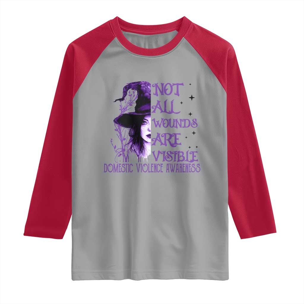 Stop Domestic Violence Raglan Shirt Purple Ribbon Witch Graphic Witchy Feminist
