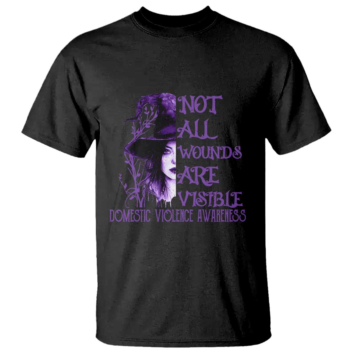 Stop Domestic Violence T Shirt Purple Ribbon Witch Graphic Witchy Feminist