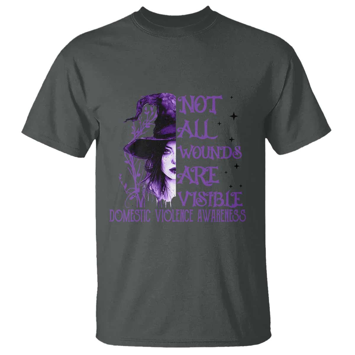 Stop Domestic Violence T Shirt Purple Ribbon Witch Graphic Witchy Feminist