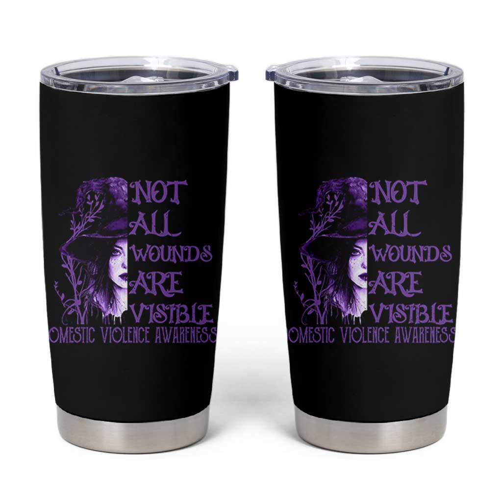 Stop Domestic Violence Tumbler Cup Purple Ribbon Witch Graphic Witchy Feminist