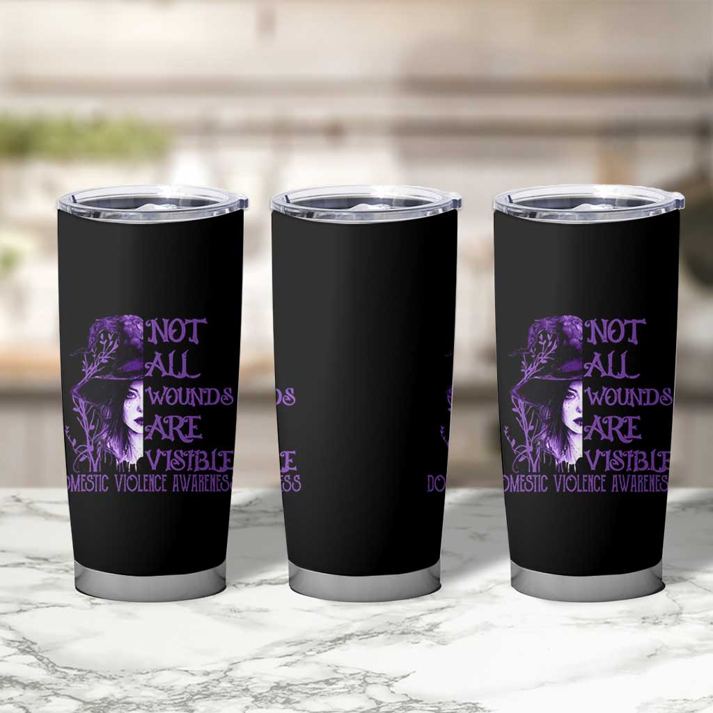 Stop Domestic Violence Tumbler Cup Purple Ribbon Witch Graphic Witchy Feminist