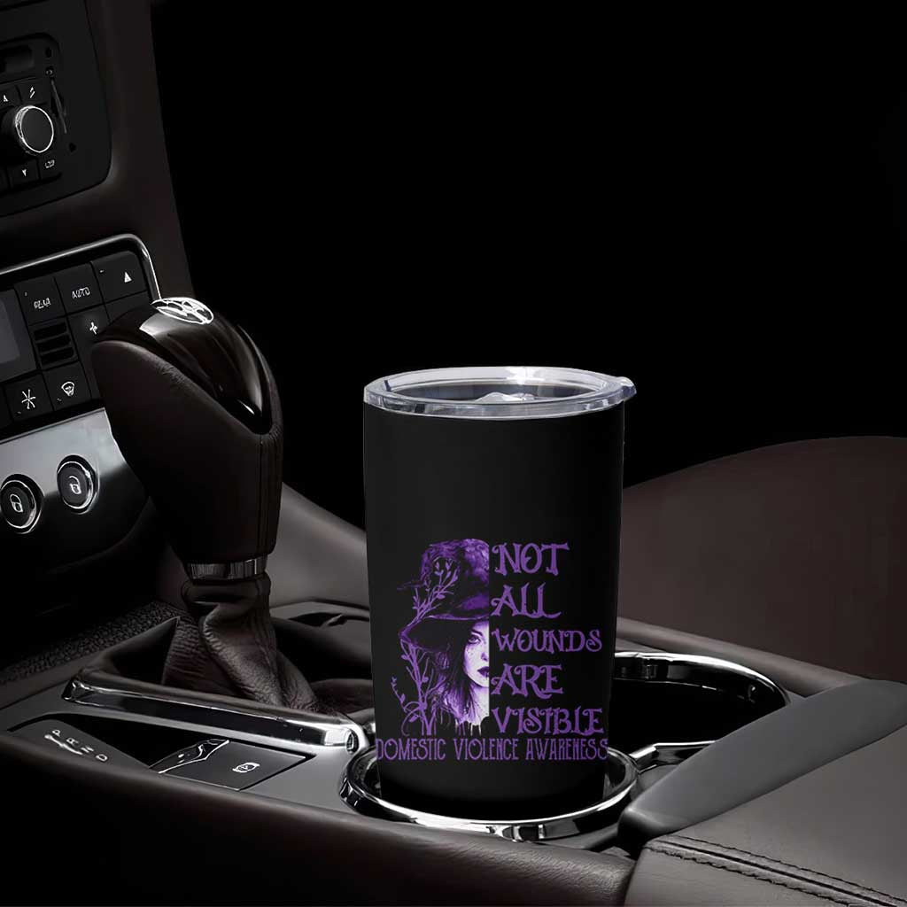 Stop Domestic Violence Tumbler Cup Purple Ribbon Witch Graphic Witchy Feminist