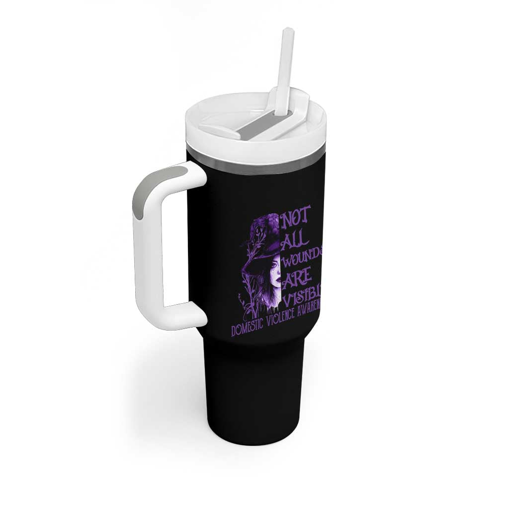 Stop Domestic Violence Tumbler With Handle Purple Ribbon Witch Graphic Witchy Feminist