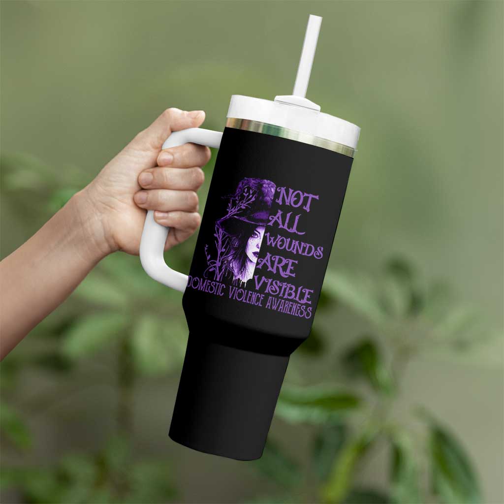 Stop Domestic Violence Tumbler With Handle Purple Ribbon Witch Graphic Witchy Feminist