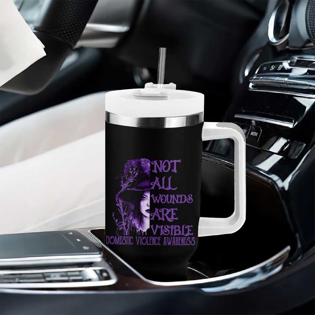 Stop Domestic Violence Tumbler With Handle Purple Ribbon Witch Graphic Witchy Feminist