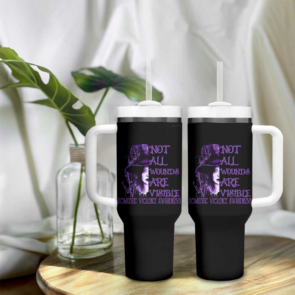 Stop Domestic Violence Tumbler With Handle Purple Ribbon Witch Graphic Witchy Feminist