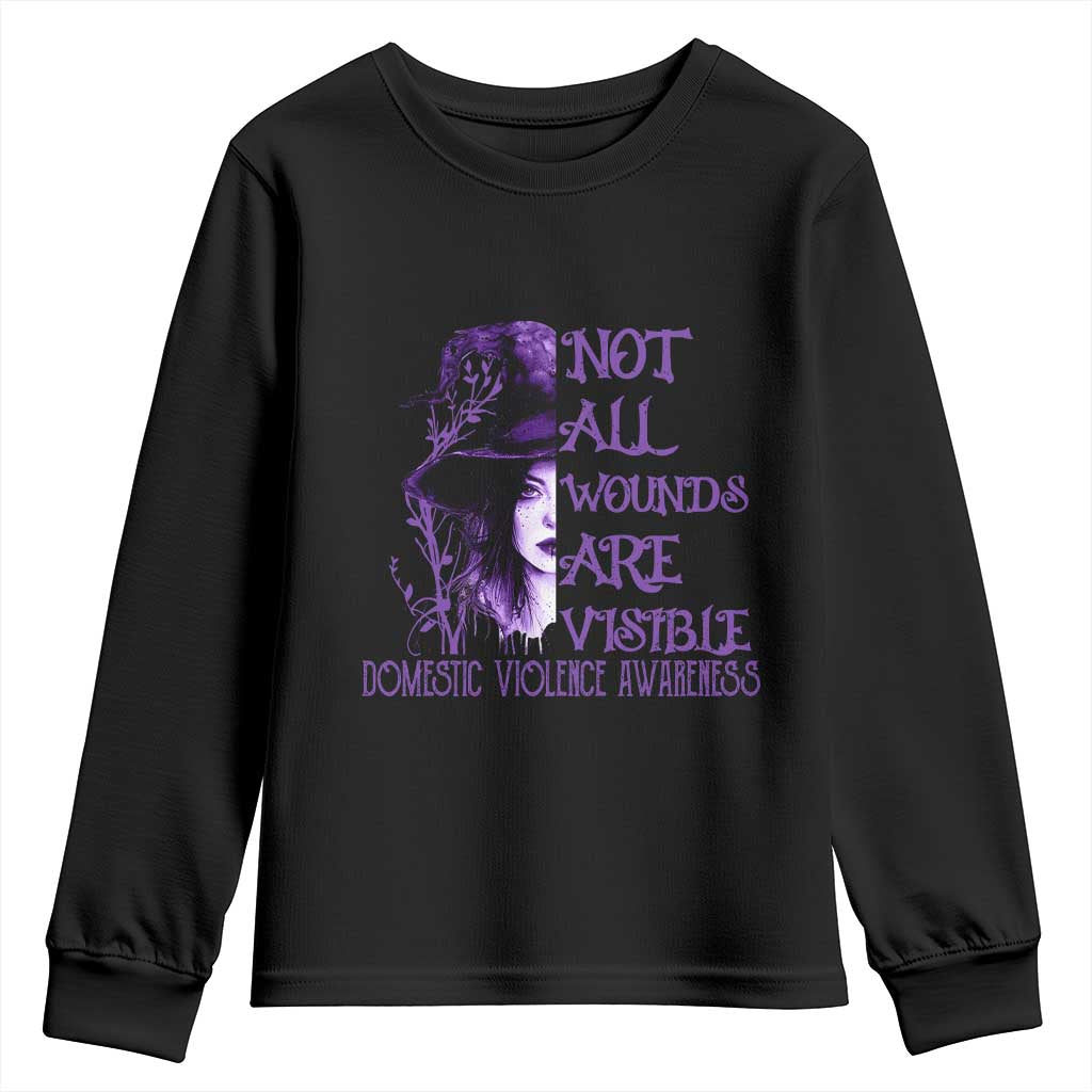 Stop Domestic Violence Youth Sweatshirt Purple Ribbon Witch Graphic Witchy Feminist