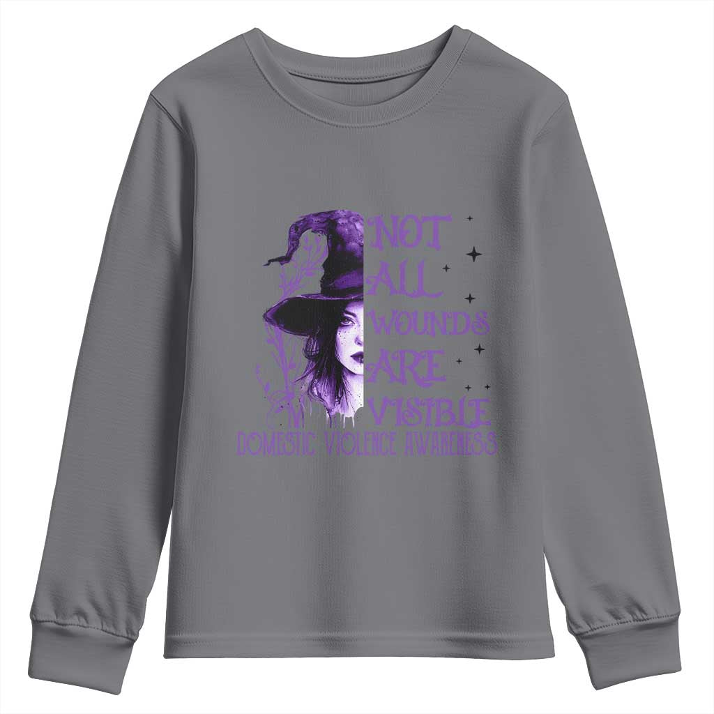 Stop Domestic Violence Youth Sweatshirt Purple Ribbon Witch Graphic Witchy Feminist