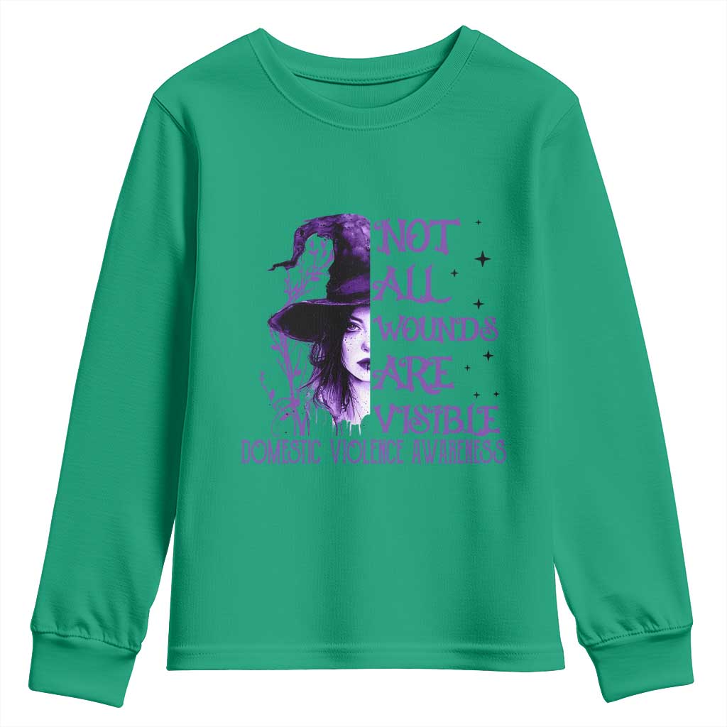 Stop Domestic Violence Youth Sweatshirt Purple Ribbon Witch Graphic Witchy Feminist