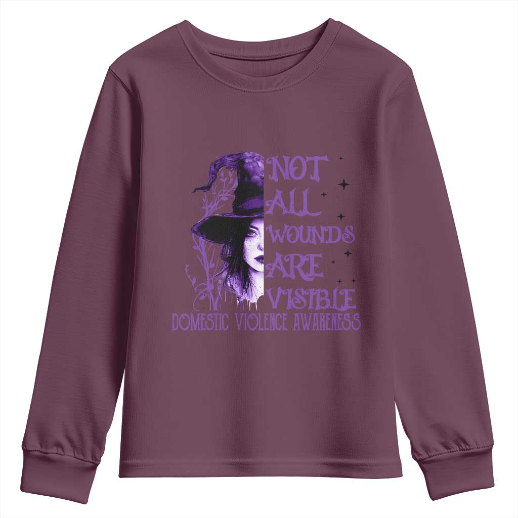 Stop Domestic Violence Youth Sweatshirt Purple Ribbon Witch Graphic Witchy Feminist