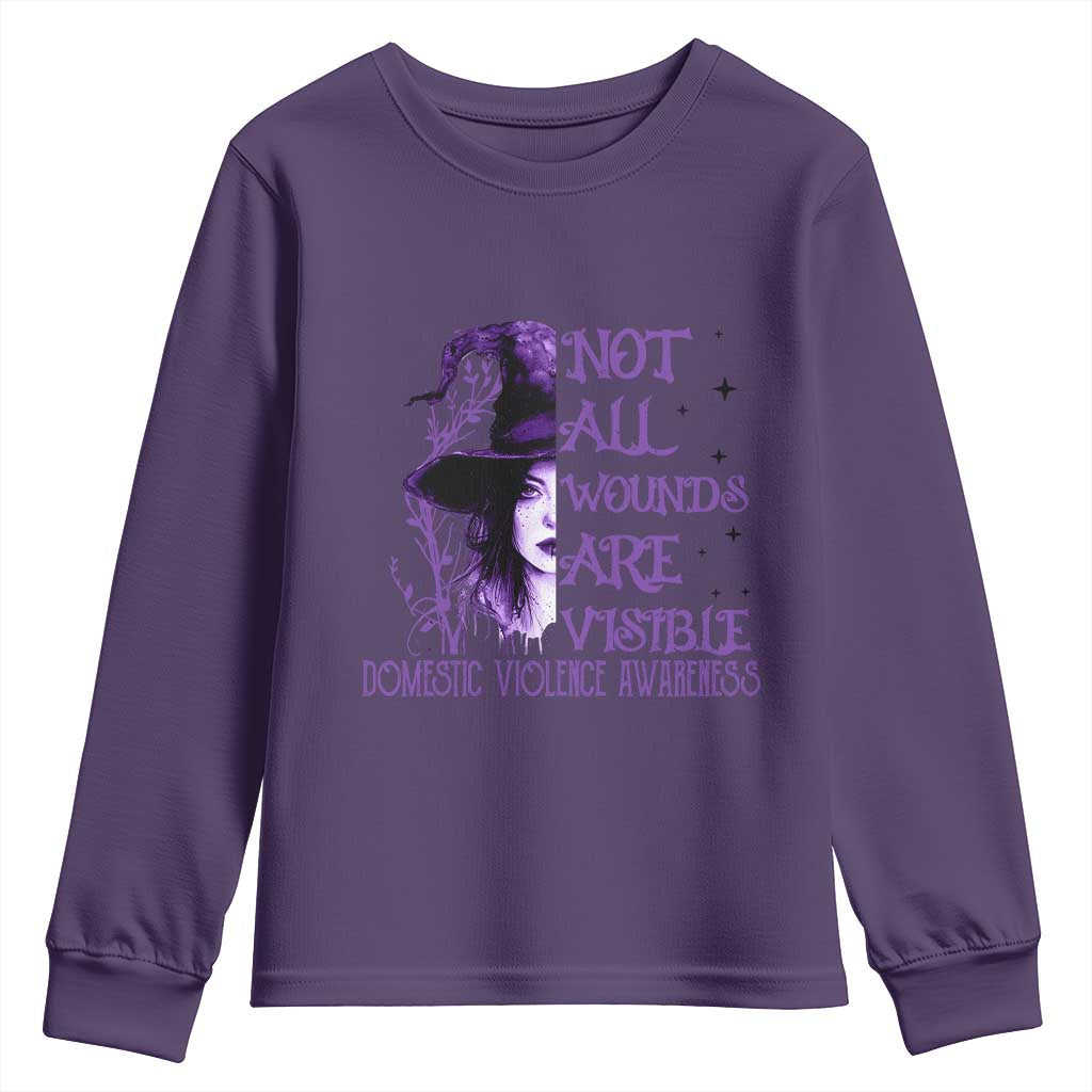 Stop Domestic Violence Youth Sweatshirt Purple Ribbon Witch Graphic Witchy Feminist
