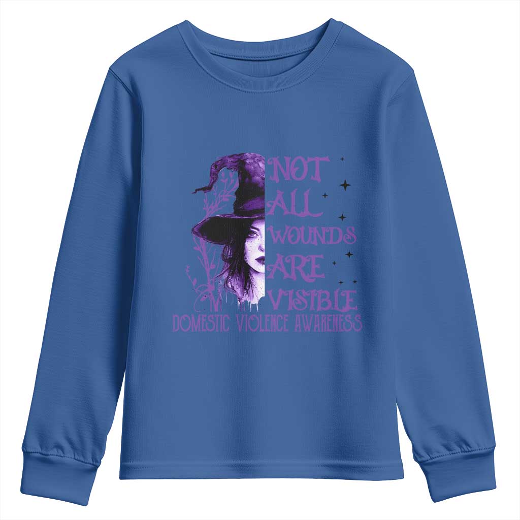 Stop Domestic Violence Youth Sweatshirt Purple Ribbon Witch Graphic Witchy Feminist