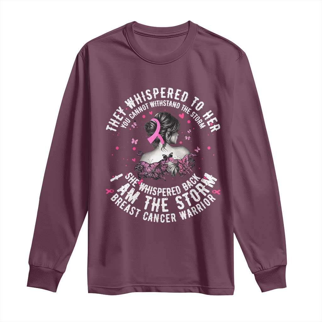 Breast Cancer Long Sleeve Shirt Pink Ribbon I Am Storm - Wonder Print Shop