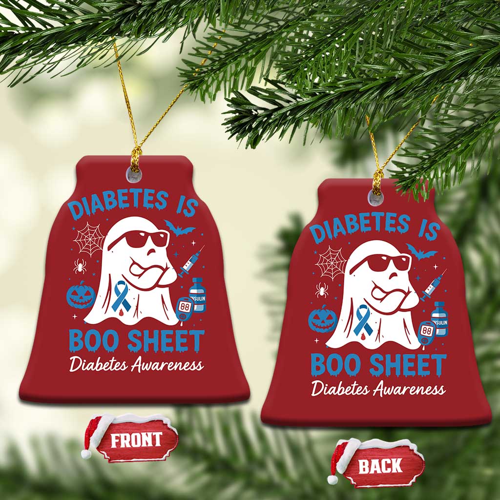 Diabetes is Boo Sheet Christmas Ornament Funny Halloween Ghost Diabetes Type 1 2 Awareness - Wonder Print Shop
