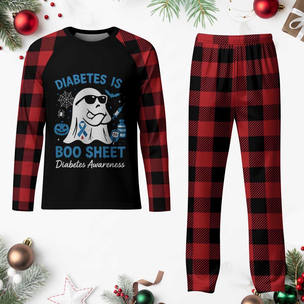 Diabetes is Boo Sheet Plaid Pajama Set Funny Halloween Ghost Diabetes Type 1 2 Awareness - Wonder Print Shop