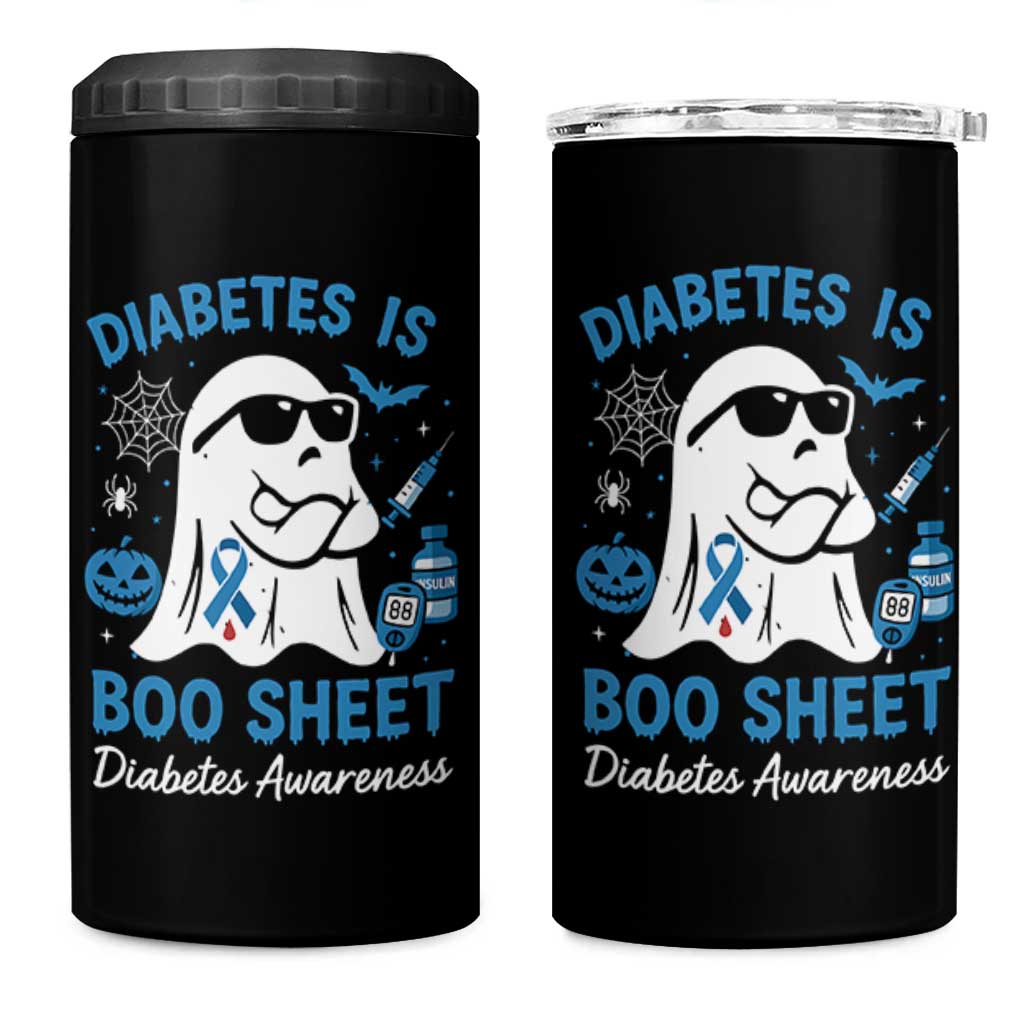 Diabetes is Boo Sheet 4 in 1 Can Cooler Tumbler Funny Halloween Ghost Diabetes Type 1 2 Awareness - Wonder Print Shop