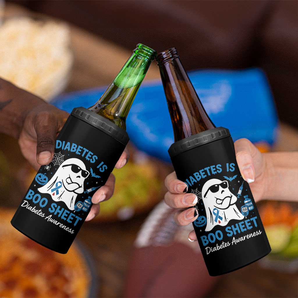 Diabetes is Boo Sheet 4 in 1 Can Cooler Tumbler Funny Halloween Ghost Diabetes Type 1 2 Awareness - Wonder Print Shop
