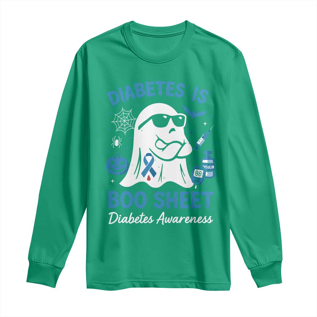 Diabetes is Boo Sheet Long Sleeve Shirt Funny Halloween Ghost Diabetes Type 1 2 Awareness - Wonder Print Shop
