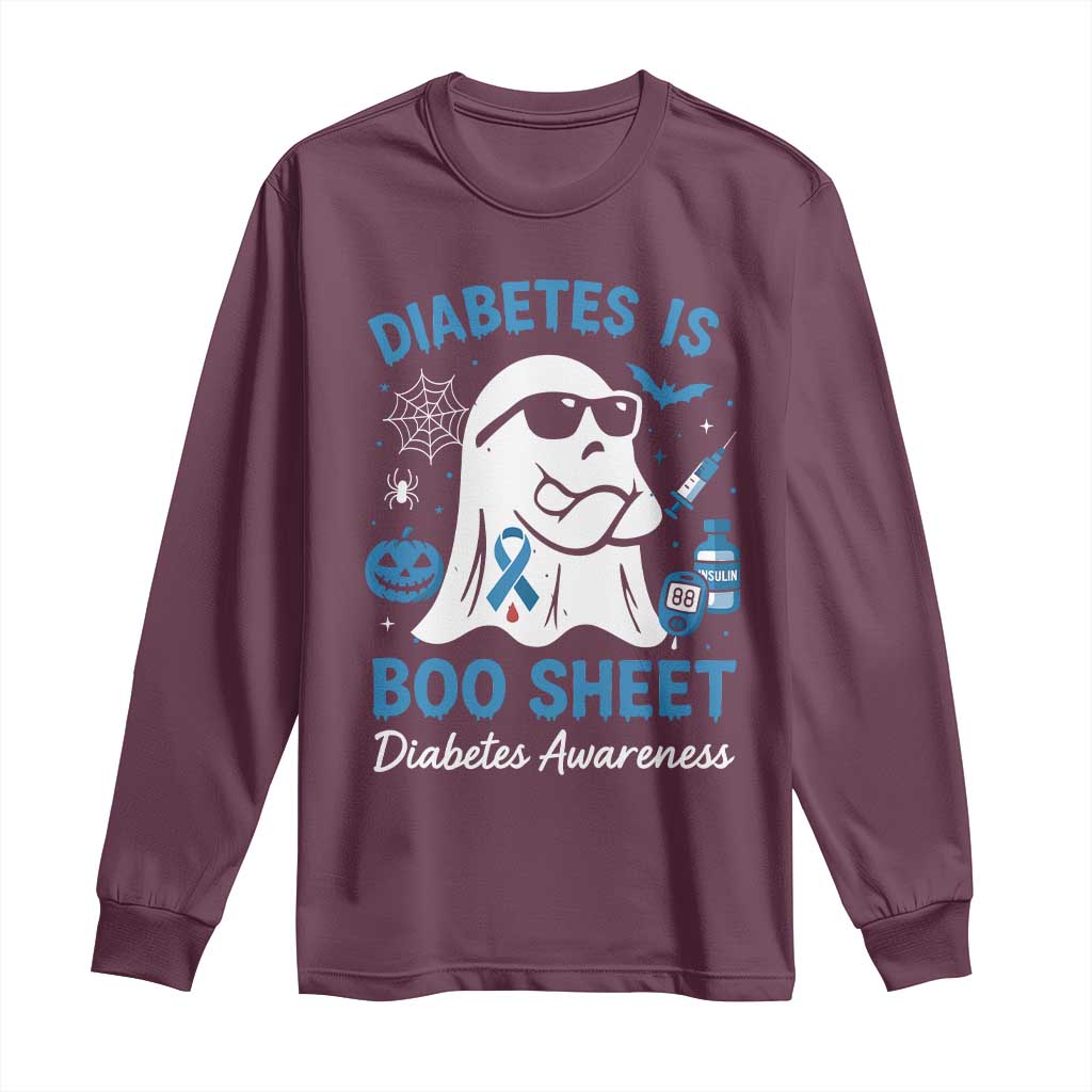 Diabetes is Boo Sheet Long Sleeve Shirt Funny Halloween Ghost Diabetes Type 1 2 Awareness - Wonder Print Shop