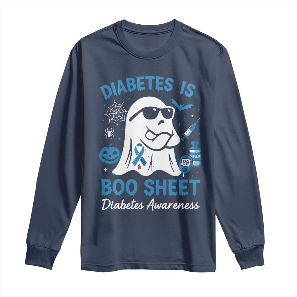 Diabetes is Boo Sheet Long Sleeve Shirt Funny Halloween Ghost Diabetes Type 1 2 Awareness - Wonder Print Shop