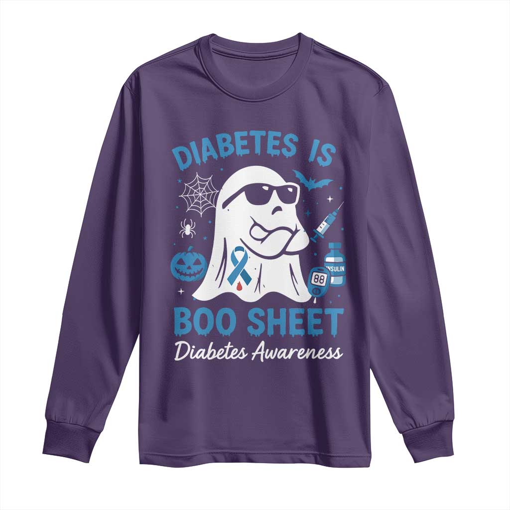 Diabetes is Boo Sheet Long Sleeve Shirt Funny Halloween Ghost Diabetes Type 1 2 Awareness - Wonder Print Shop