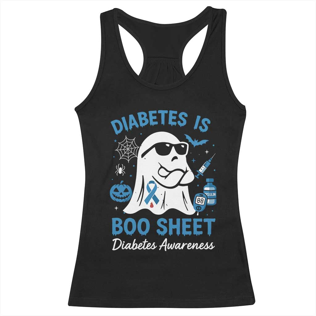 Diabetes is Boo Sheet Racerback Tank Top Funny Halloween Ghost Diabetes Type 1 2 Awareness - Wonder Print Shop