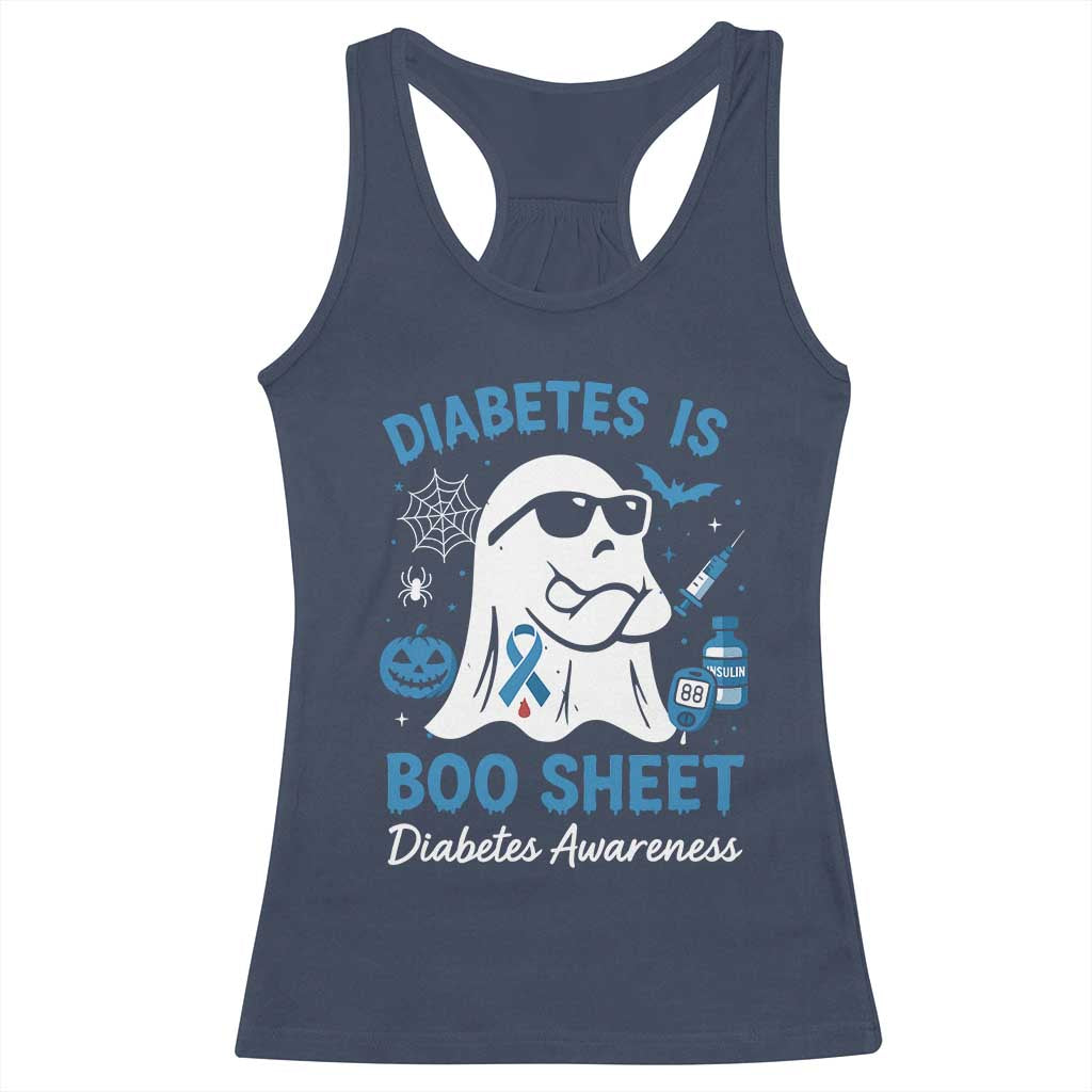 Diabetes is Boo Sheet Racerback Tank Top Funny Halloween Ghost Diabetes Type 1 2 Awareness - Wonder Print Shop