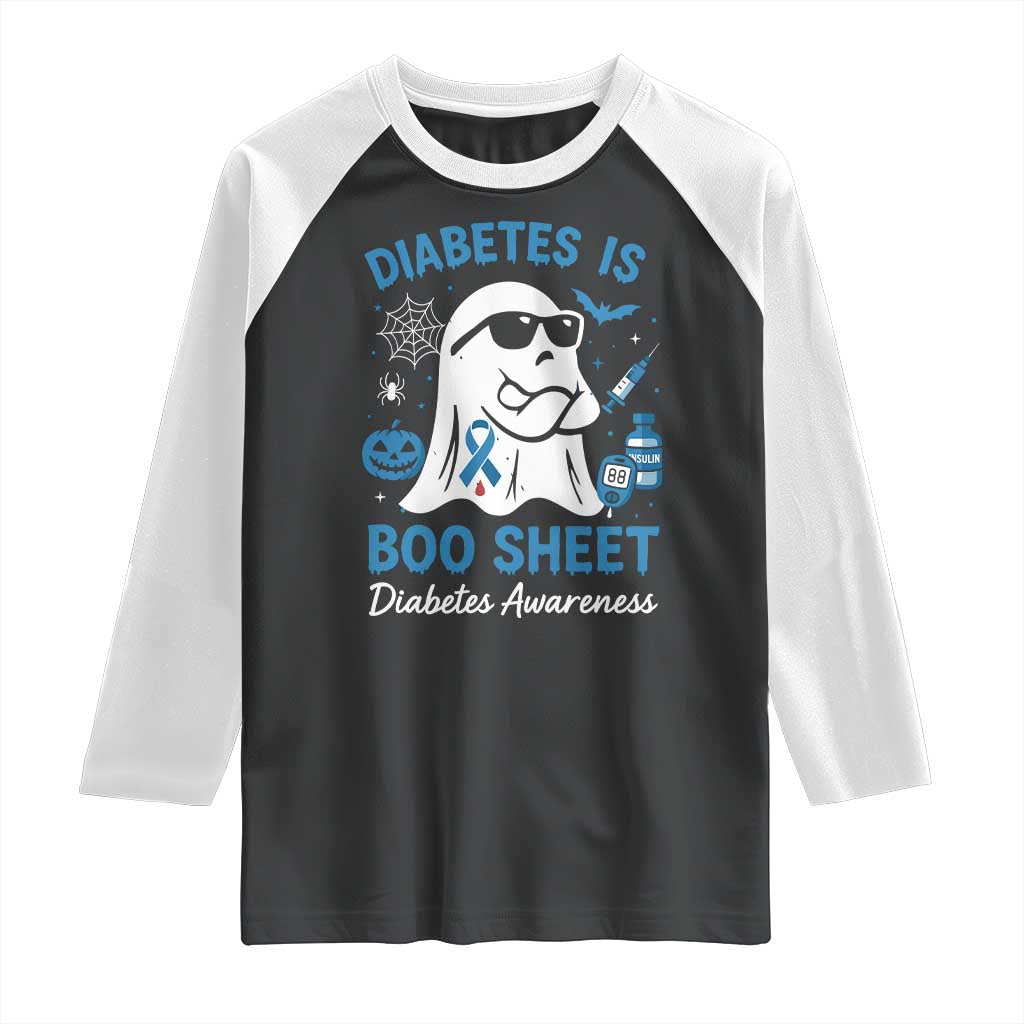 Diabetes is Boo Sheet Raglan Shirt Funny Halloween Ghost Diabetes Type 1 2 Awareness - Wonder Print Shop